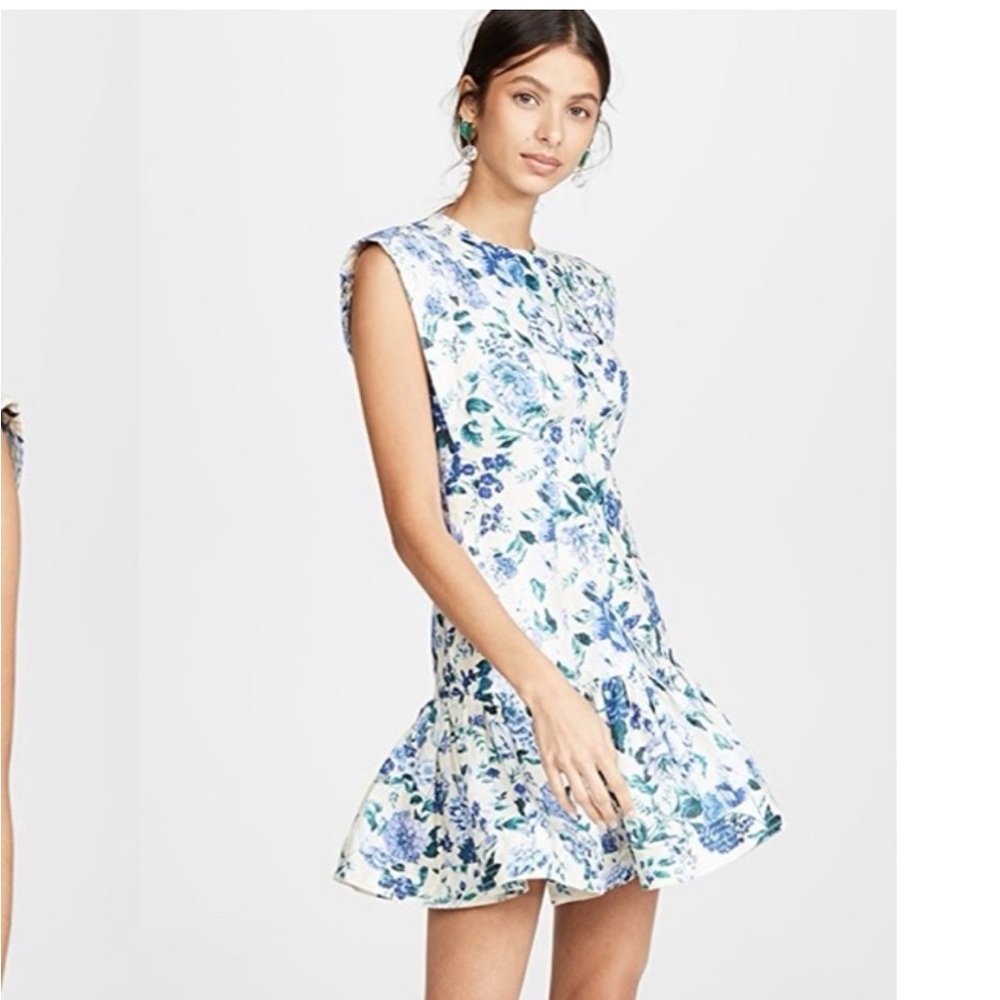 Zimmerman blue floral linen flounce minidress